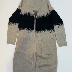 Women’s Small Grey Black Cotton Cardigan Sweater Lightweight Open Front